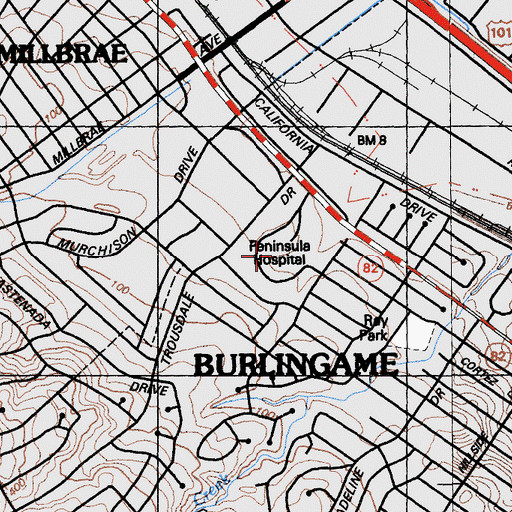 Topographic Map of Peninsula Hospital Health Sciences Library, CA