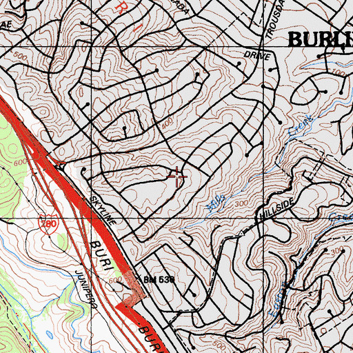Topographic Map of Peninsula Temple Sholom, CA