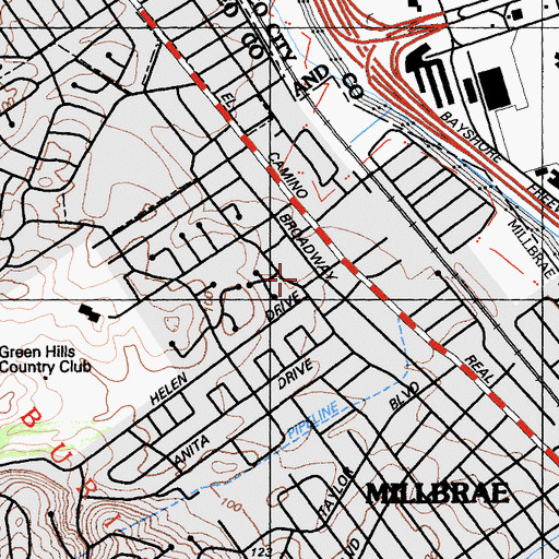 Topographic Map of Saint Dunstans Roman Catholic Church, CA