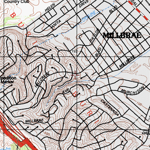 Topographic Map of Waugh Park, CA