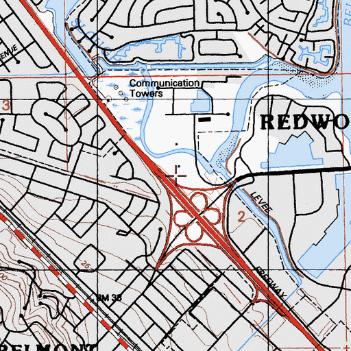 Topographic Map of Belmont Sports Complex, CA