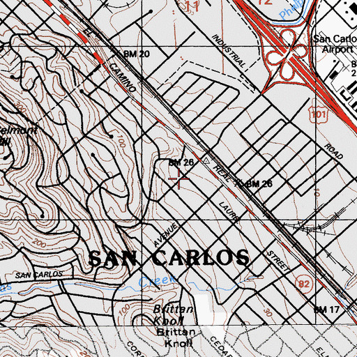Topographic Map of Redwood City Fire Department Station 13, CA
