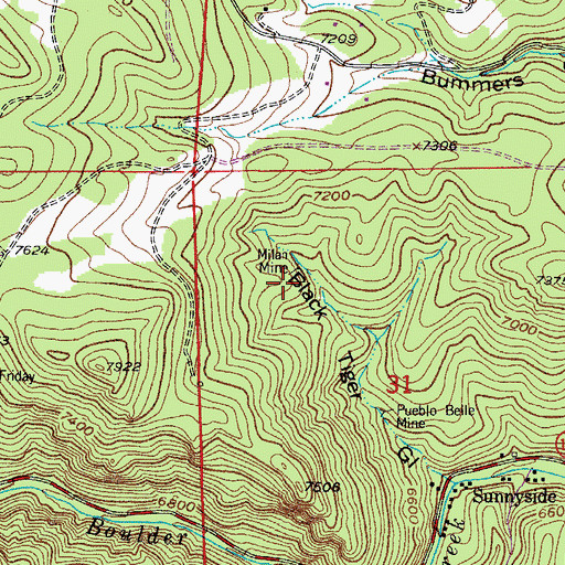 Topographic Map of Milan Mine, CO