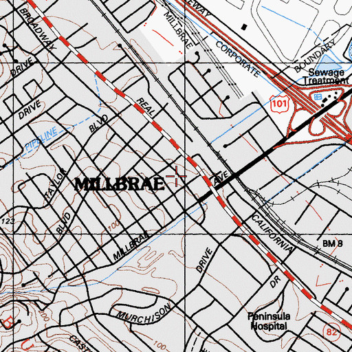 Topographic Map of Saint Pauls Episcopal Church, CA