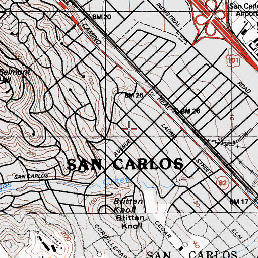 Topographic Map of San Carlos Historical Museum, CA