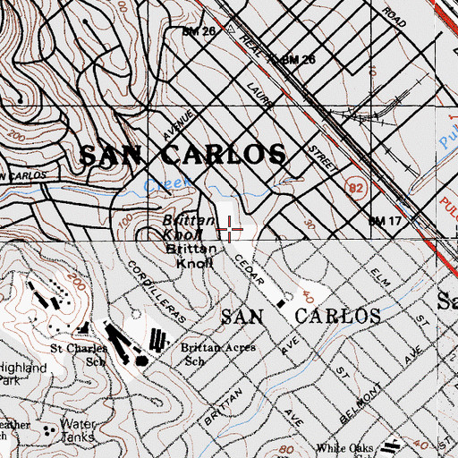 Topographic Map of San Carlos School District Building, CA