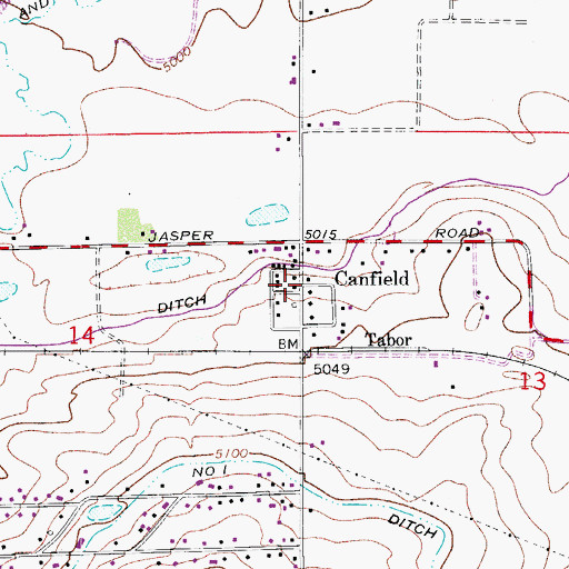 Topographic Map of Canfield, CO
