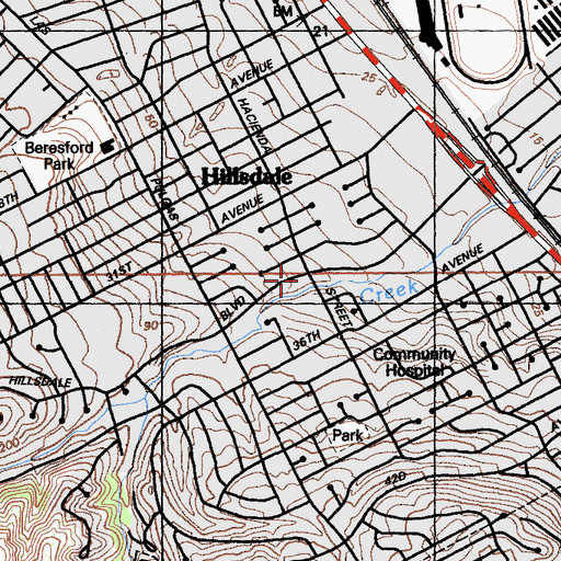 Topographic Map of Hillsdale Branch San Mateo County Library, CA