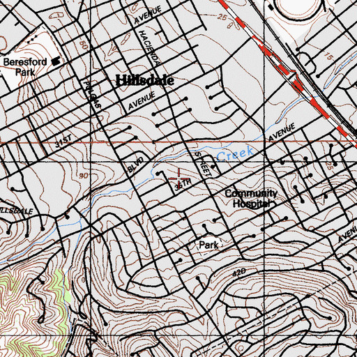 Topographic Map of Laurel Elementary School, CA