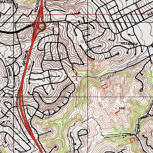 Topographic Map of Laurelwood Park, CA