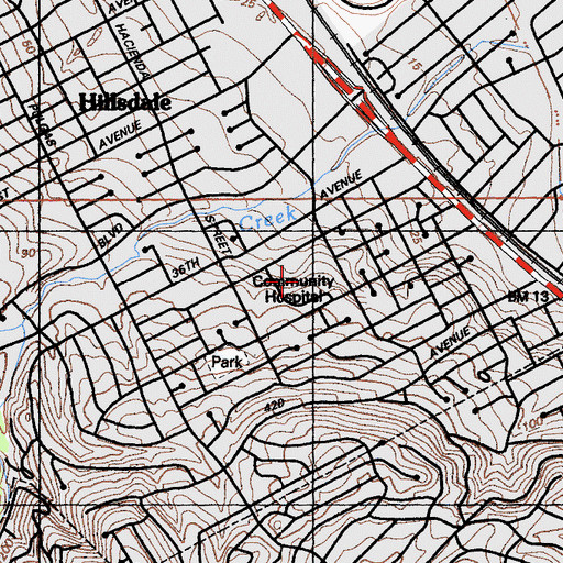 Topographic Map of San Mateo Medical Center, CA