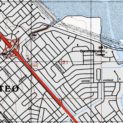 Topographic Map of Shoreview Park, CA