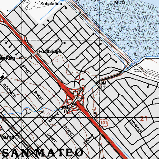 Topographic Map of Shoreview Shopping Center, CA