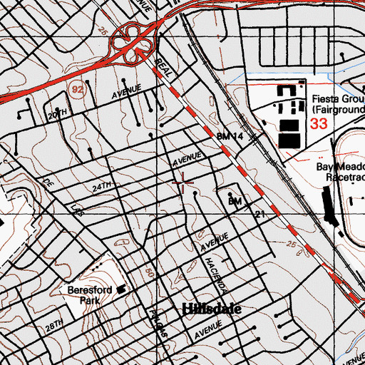 Topographic Map of 25th Avenue Post Office, CA