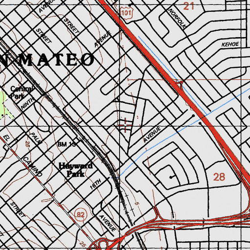Topographic Map of Sunnybrae Park, CA