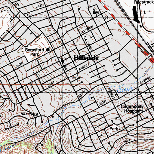 Topographic Map of West Hillsdale Park, CA
