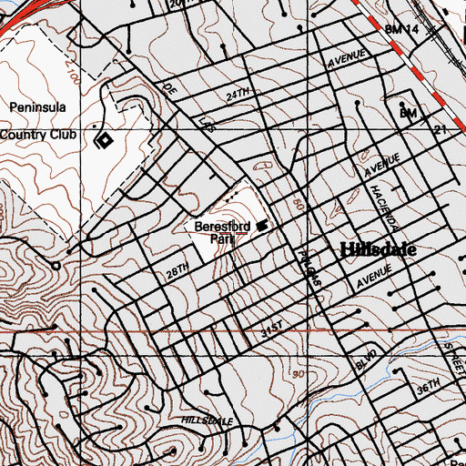 Topographic Map of Beresford Recreation Center, CA