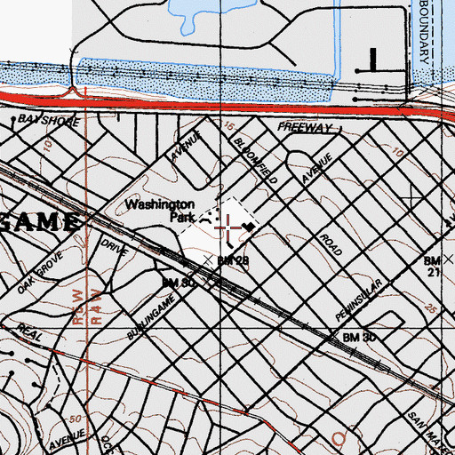 Topographic Map of Burlingame Community Center, CA