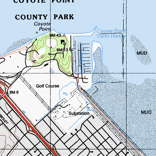 Topographic Map of Coyote Point Marina, CA