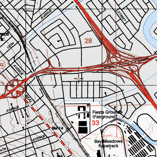 Topographic Map of Fiesta Gardens Shopping Center, CA