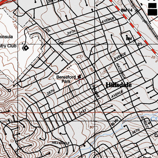 Topographic Map of First Baptist Church, CA