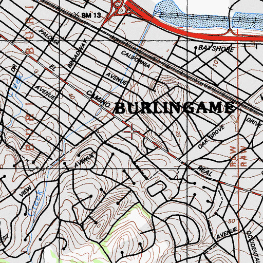 Topographic Map of First Baptist Church of Burlingame, CA