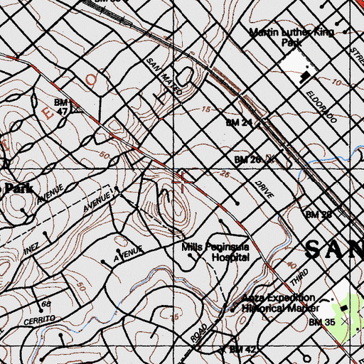 Topographic Map of First Church of Christ Scientist, CA