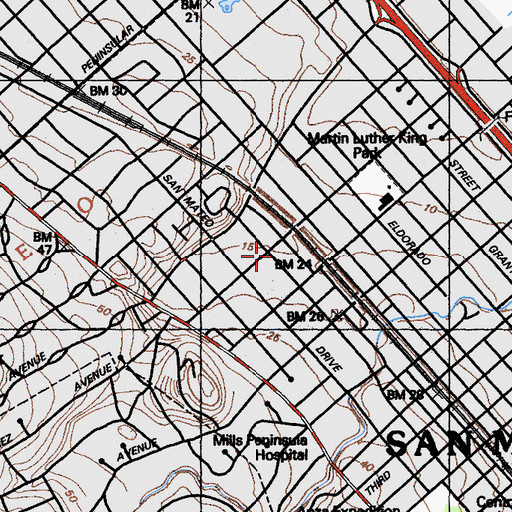 Topographic Map of First Methodist Church, CA