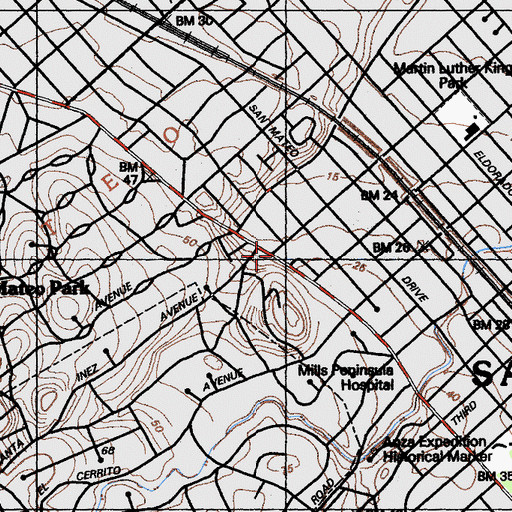 Topographic Map of Four Square Church, CA