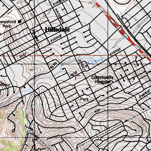 Topographic Map of Hillsdale Methodist Church, CA