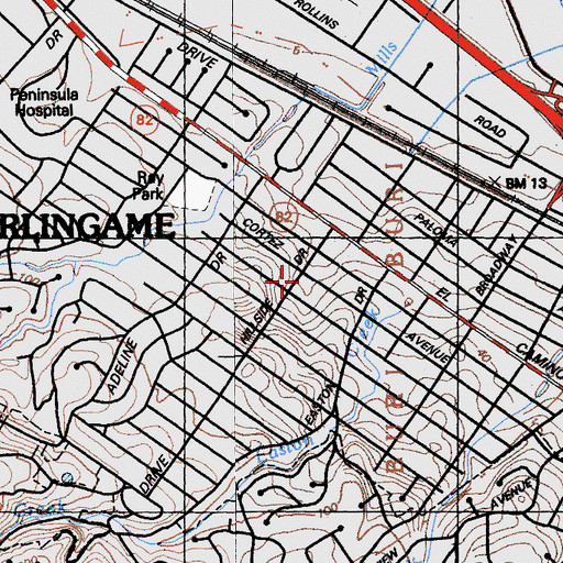 Topographic Map of Our Lady of Angels Roman Catholic Church, CA