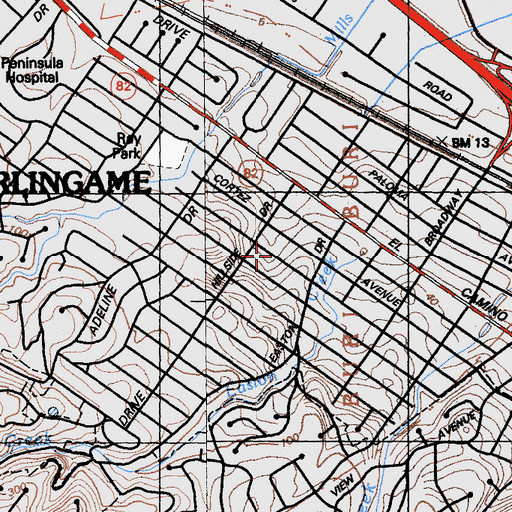 Topographic Map of Our Lady of Angels School, CA