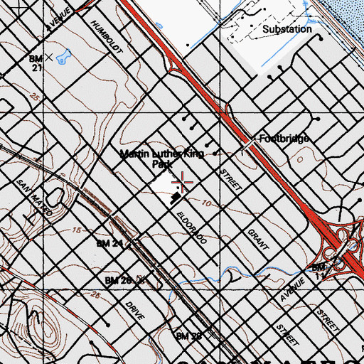Topographic Map of Pilgrim Baptist Church, CA