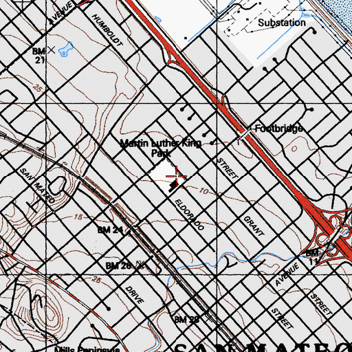 Topographic Map of Saint James African Methodist Episcopal Church, CA