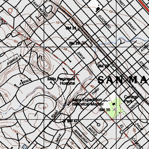 Topographic Map of Saint Matthews Episcopal Church, CA