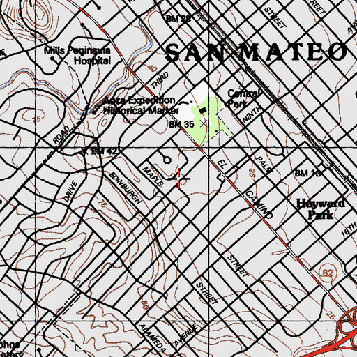 Topographic Map of Saint Matthews Roman Catholic Church, CA