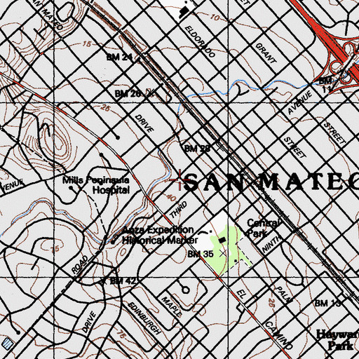 Topographic Map of Saint Mathews Roman Catholic Church, CA