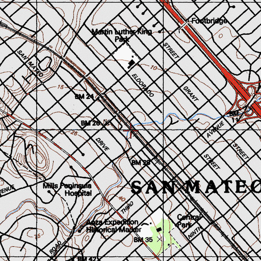 Topographic Map of San Mateo Buddhist Church, CA