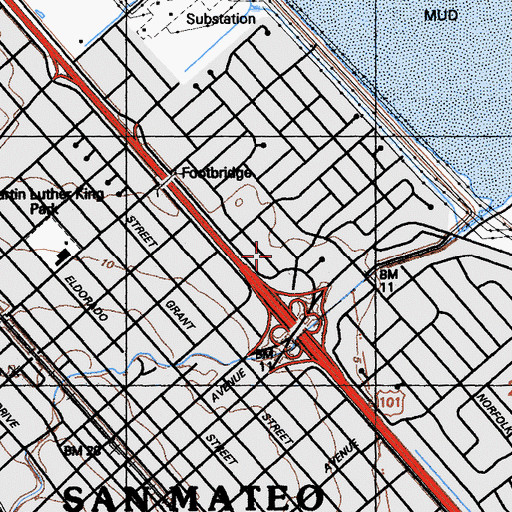 Topographic Map of Shoreview Community Methodist Church, CA