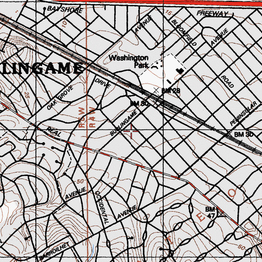 Topographic Map of Burlingame Post Office, CA
