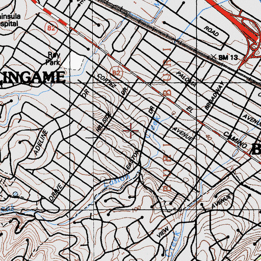 Topographic Map of Easton Drive Branch Burlingame Public Library, CA