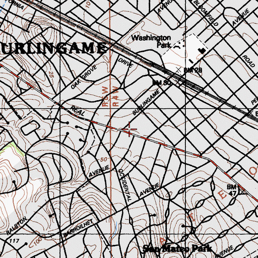 Topographic Map of Fox Mall Shopping Center, CA