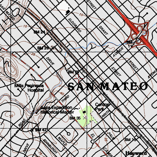 Topographic Map of Parkside Plaza Shopping Center, CA