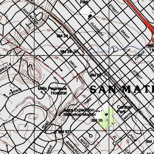 Topographic Map of San Mateo City Hall, CA