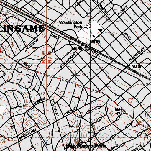 Topographic Map of Unity Church of Burlingame, CA