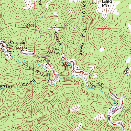 Topographic Map of Short Cut Gulch, CO