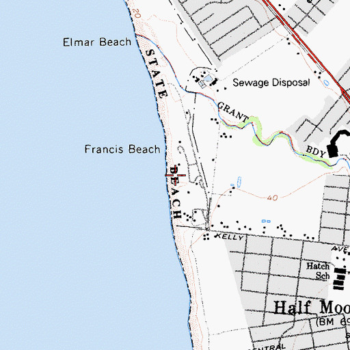 Topographic Map of Francis Beach Campground, CA