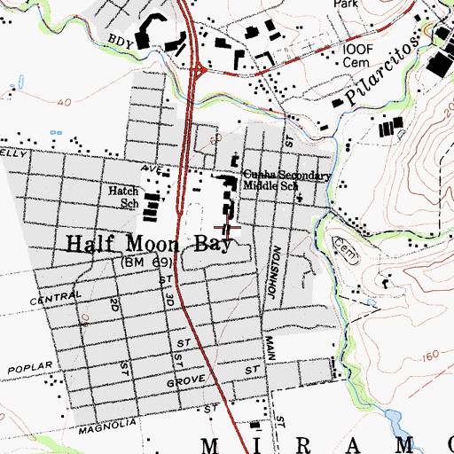 Topographic Map of Half Moon Bay Branch San Mateo County Library, CA
