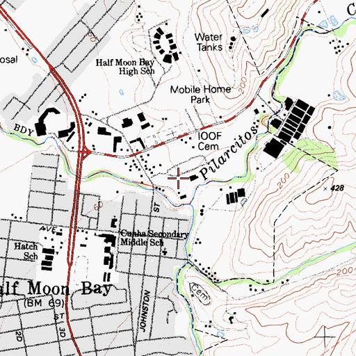 Topographic Map of Half Moon Bay Post Office, CA