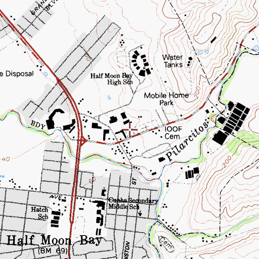 Topographic Map of Independent Order of Odd Fellows Cemetery, CA